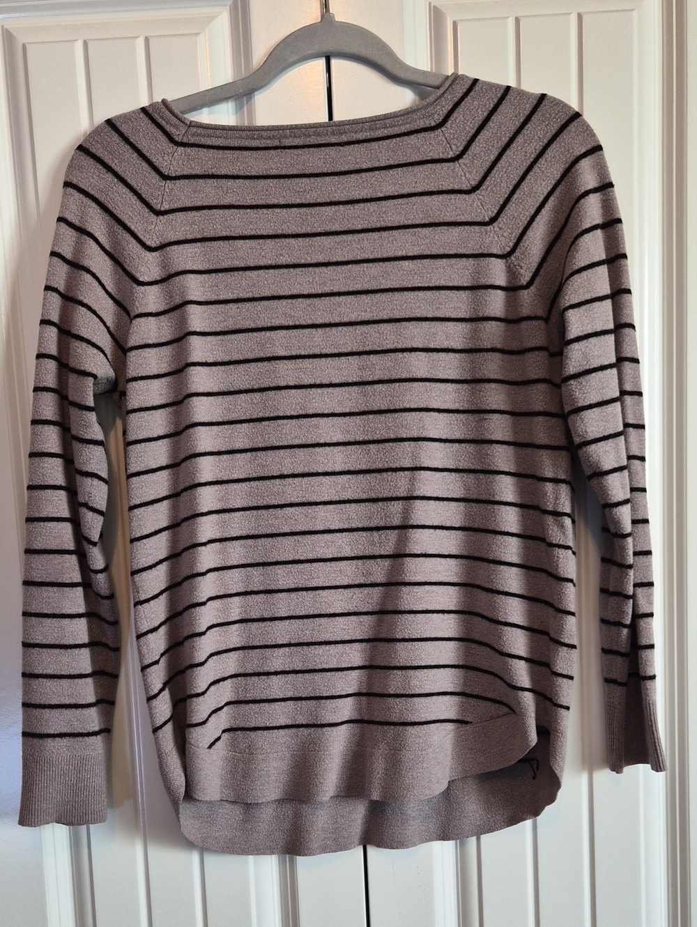 Pink Clover Grey and Black Striped Scoop-Neck Sweater